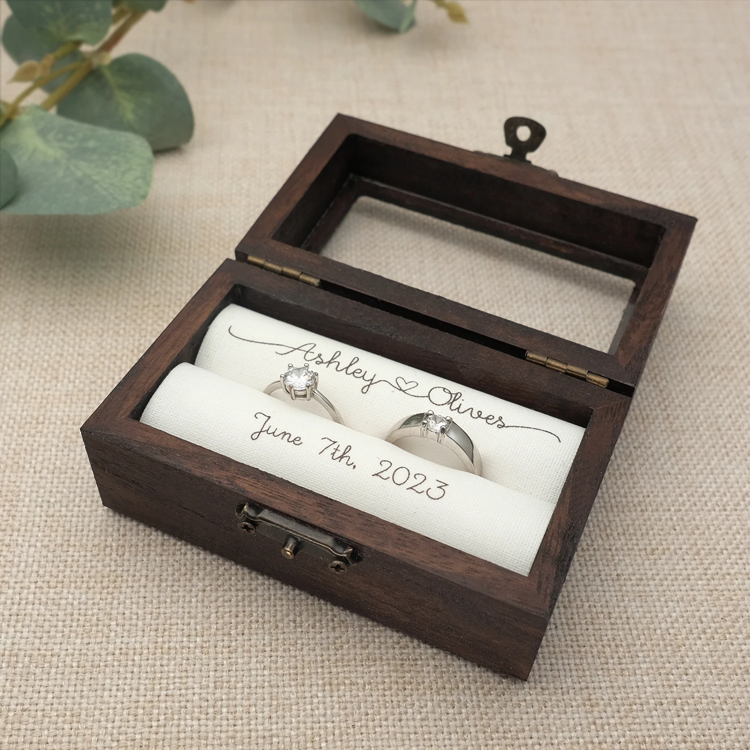 Caja de anillo de boda personalizada para ceremonia, personaliza el nombre y la fecha