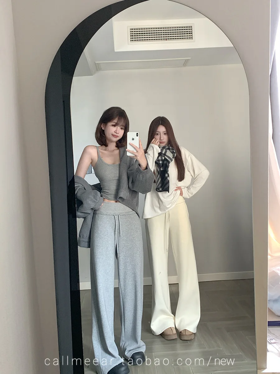 Women Sweat Pants 2025 Winter Warm Fleece Lined Sports Pants For Women Loose Straight Wide Leg Cozy Casual Trousers