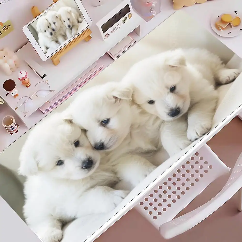

Cute white puppy Mouse Pad E-sports gaming mouse pad oversized personalized desk pad keyboard mouse pad
