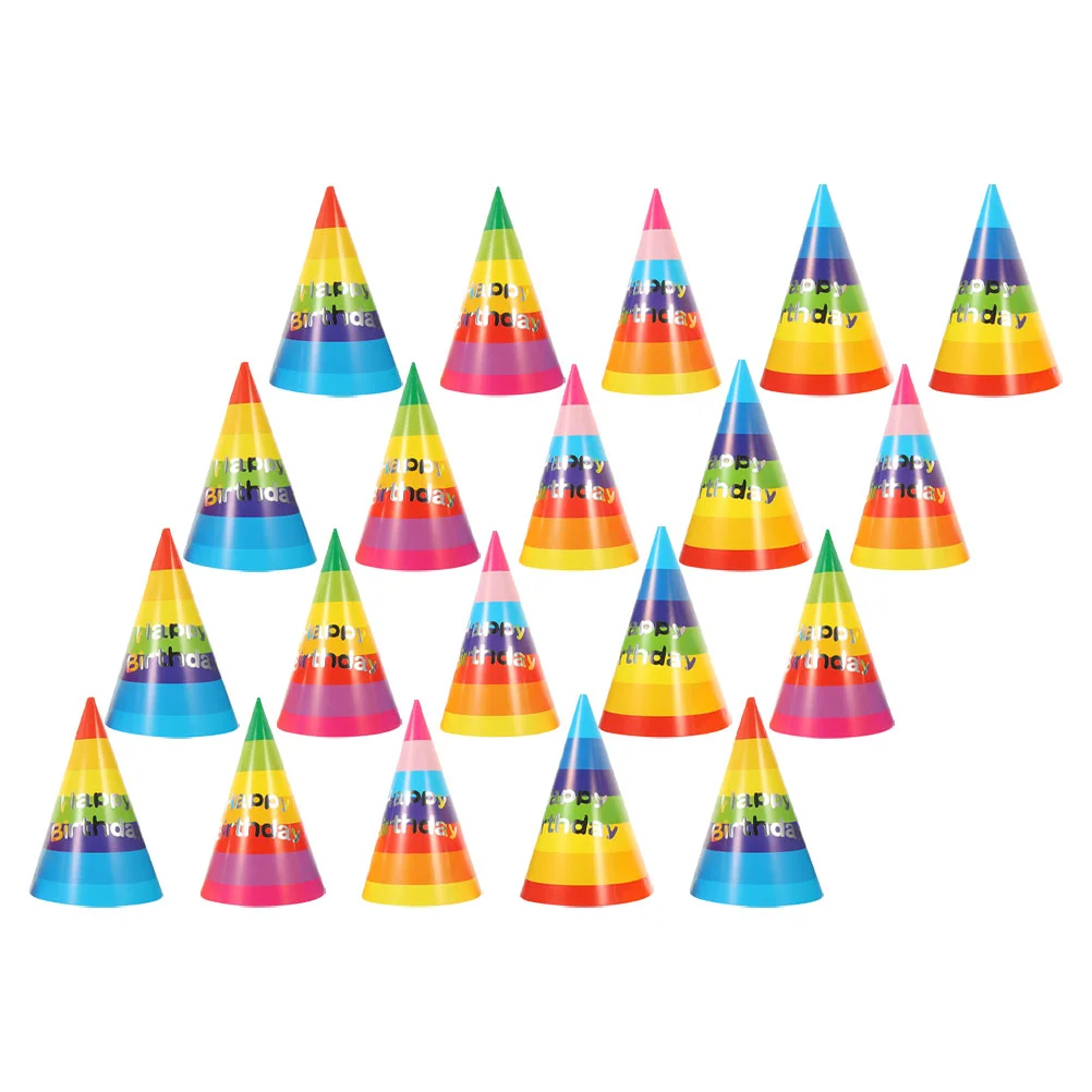 

20 Pcs Lightweight Rainbow Birthday Party Cone Hats Celebration New Born Boys Lovely Prop Cute Headwear Paper Baby