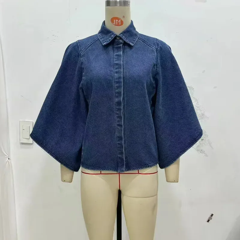 Vintage Denim Shirt for Women Long Sleeve Elegant Commuter Top High Street Summer Kimono Style Women's Fashion 2025 Trend