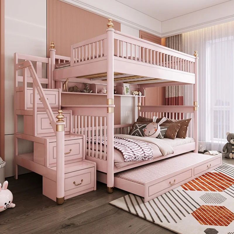 Xijiayi Children Bedroom Furniture Sets Multifunction Baby Mediterranean Style Modern Solid Wooden Bunk Bed for Kids