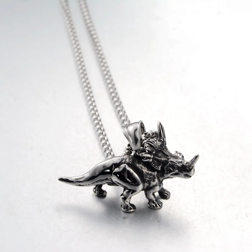 Vintage Silver Color Triangle Dragon Pendant Necklace From The Age of Ancient Dinosaurs Cool and Charming Men's Jewelry Like