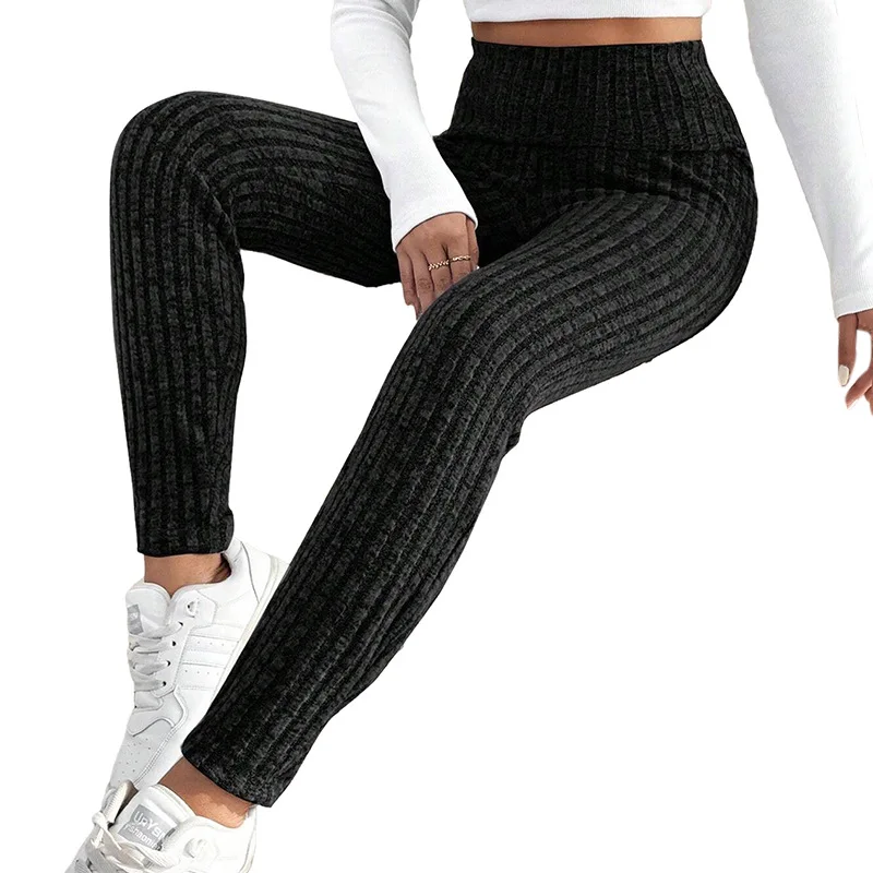 Women's Leggings Spring New Ribbed Solid Color Slim Fit Leisure Fitness Pants for Women Casual Sportswear