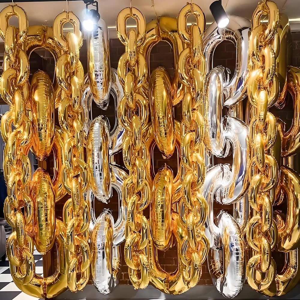 10 Stück Goldfolienkettenballons 16/32/40 Zoll Riesige Metallkette Ballongirlande für 80er 90er Hip Hop Party Retro Geburtstagszubehör