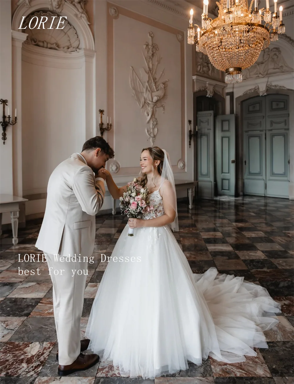 

LORIE Luxury Lace A Line Wedding Dress Illusion Sweetheart Bridal Dresses Elegant Spaghetti Strap Wedding Gown Customized 2026