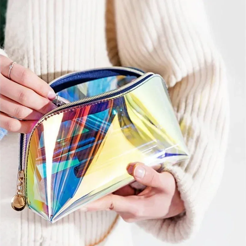 Transparent Holographic Color Pencil Bag Case Laser Cosmetic Bag Multifunction Stationery Storage Bag