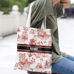 Custom Name Luxurious Canvas Tote Bags Women's Luxury Brand Shopping Bag Eco Foldable Bag Folding Pocket Shoulder Handbag