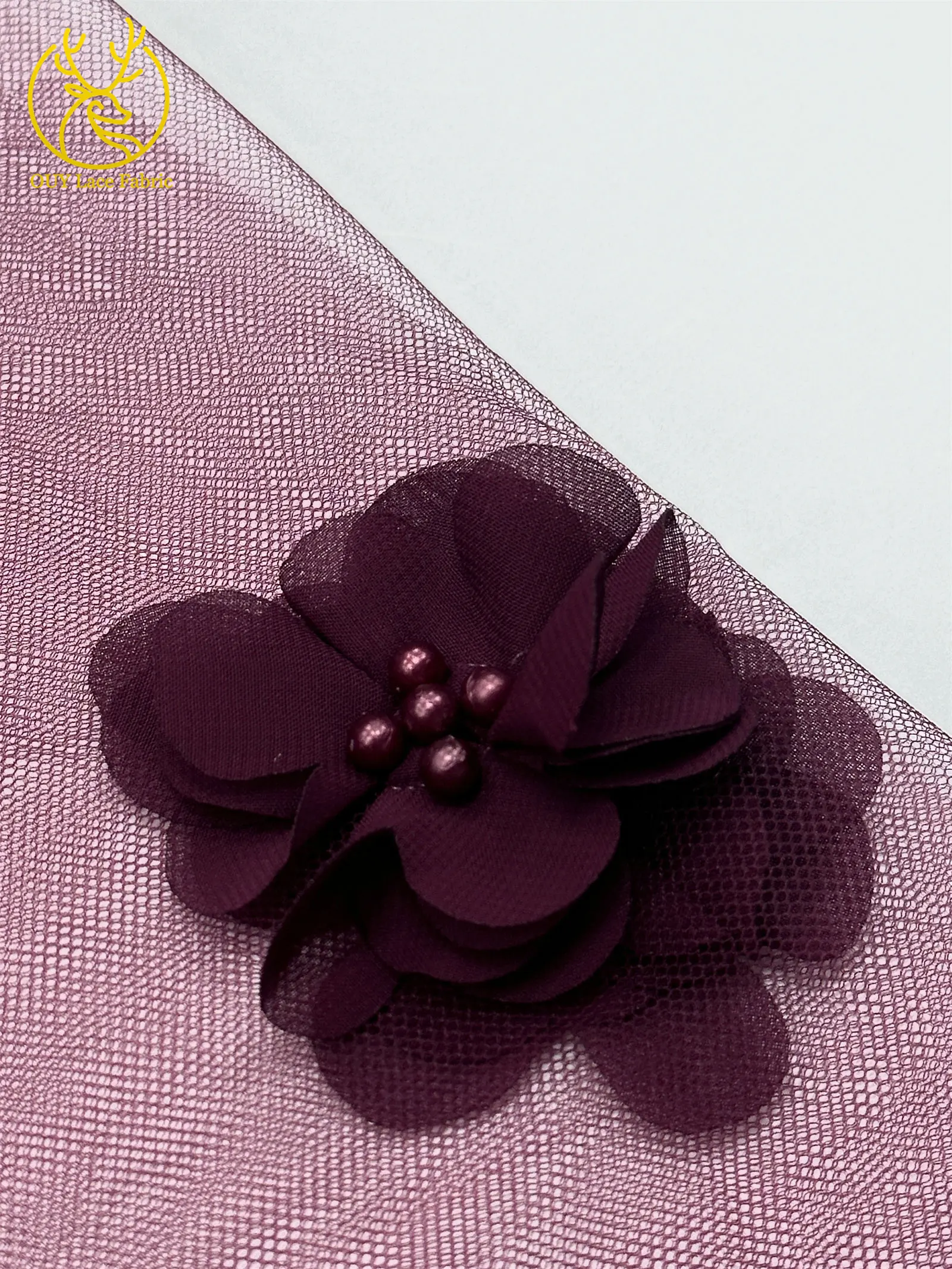 Lila 3D Applikation Tüll Perlen Spitzenstoff Hochwertige 3D Blumen Tüll Netz Stickerei Spitze Nigerianischer Hochzeits-Spitzenstoff – Detail 27