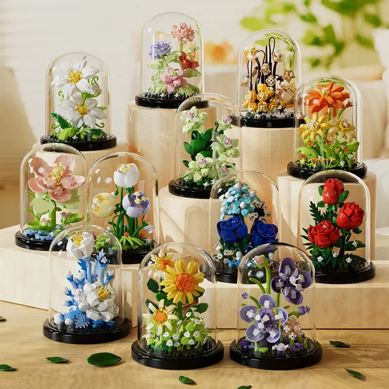 Artificial Flower Diy Micro Eternal Rose Blocks Flower Model Assembled Toy Building Blocks Brick Puzzle Toy Handmade DIY Gifts