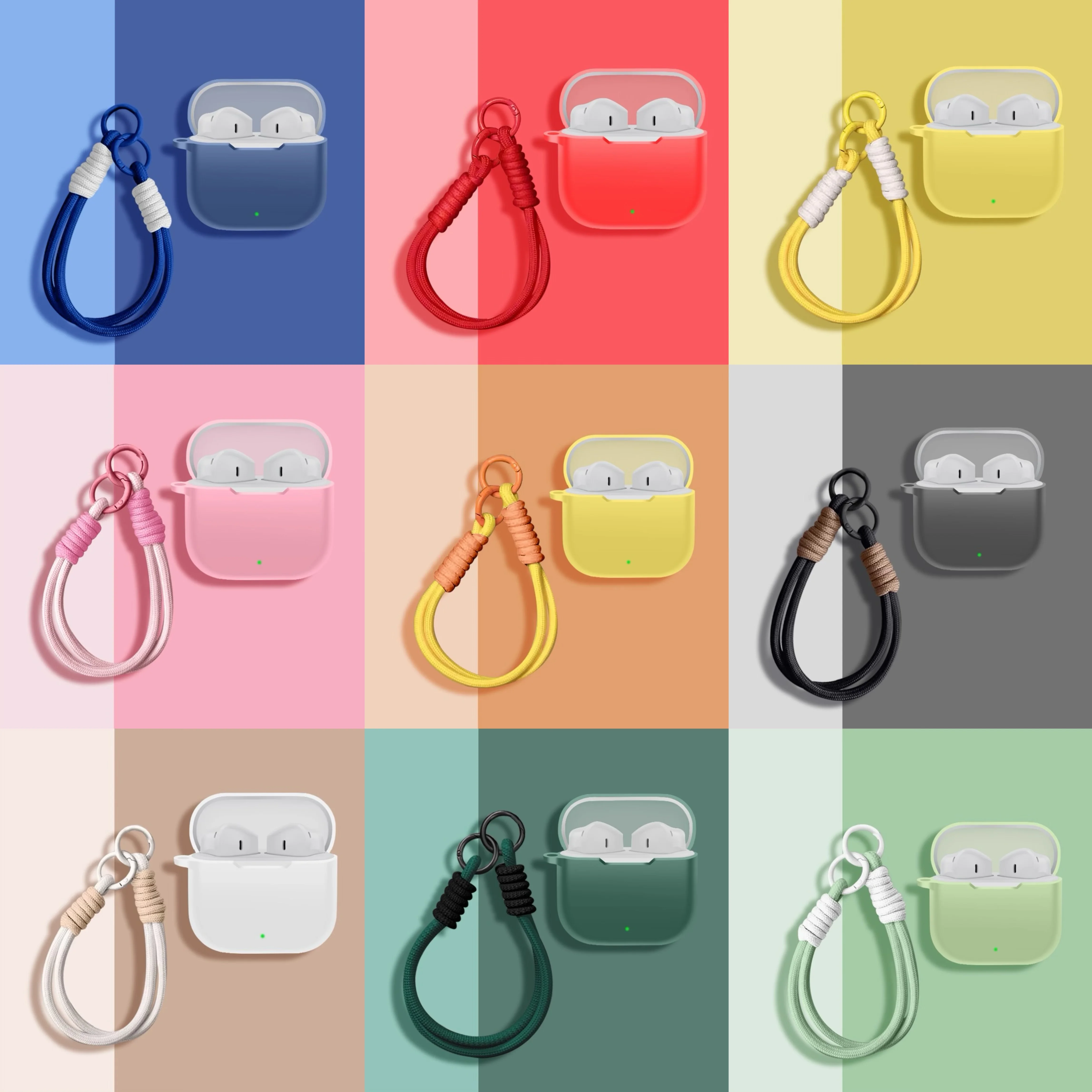 

2025 Soft Silicone Earphone Case Suitable for Apple Airpods 4 Pro3 Pro2 3 1&2 Solid Color Thickened Case With Rope Hook