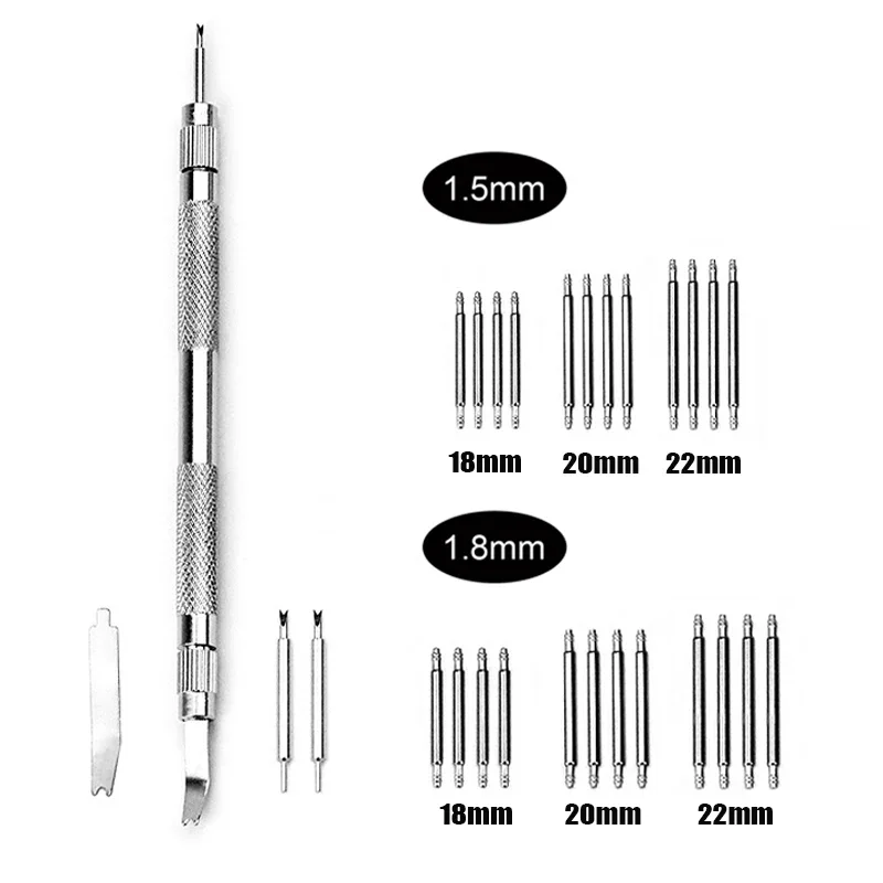 

Двусторонний инструмент для ремонта часов, набор для ремонта корпусов и ремешков часов с 24 пружинными шпильками 18 мм, 20 мм, 22 мм, набор инструментов для часовщика