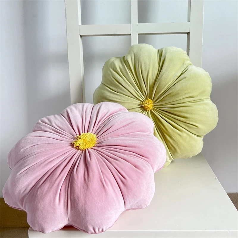 Cute Velvet Flower Shape Throw Pillow Girls Bedroom Throw Pillow Sofa Cushion