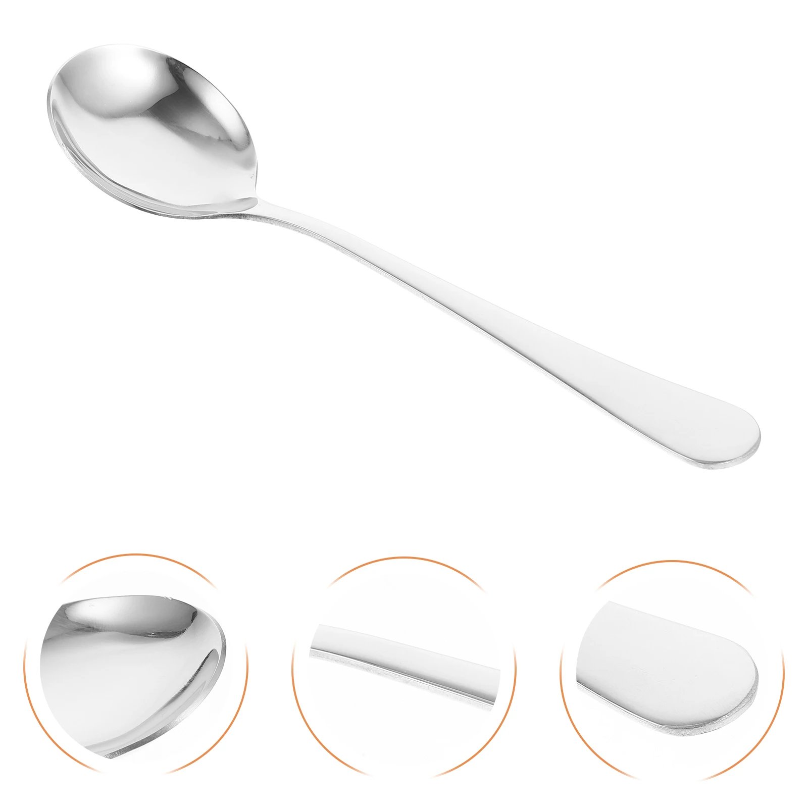 6Pcs StainlessSteelLargeRoundSpoons HouseholdDinnerSoupLadle HomeEssentials DessertCoffee KitchenTools FoodMixing