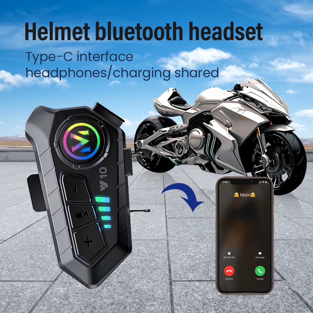 Y10 Motorcycle Helmet Headset Wireless Bluetooth 5.3 Headphone Voice Control Earphone Handsfree Call MP3 Player Speaker Kit New