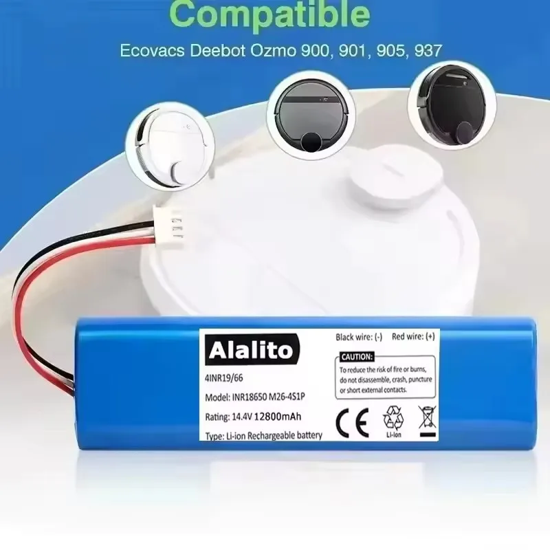 14.4V 12800mAh, for Ecovacs Deebot Ozmo robot vacuum cleaner battery replacement 900 901 905 920 930 937 N8 N8 Pro