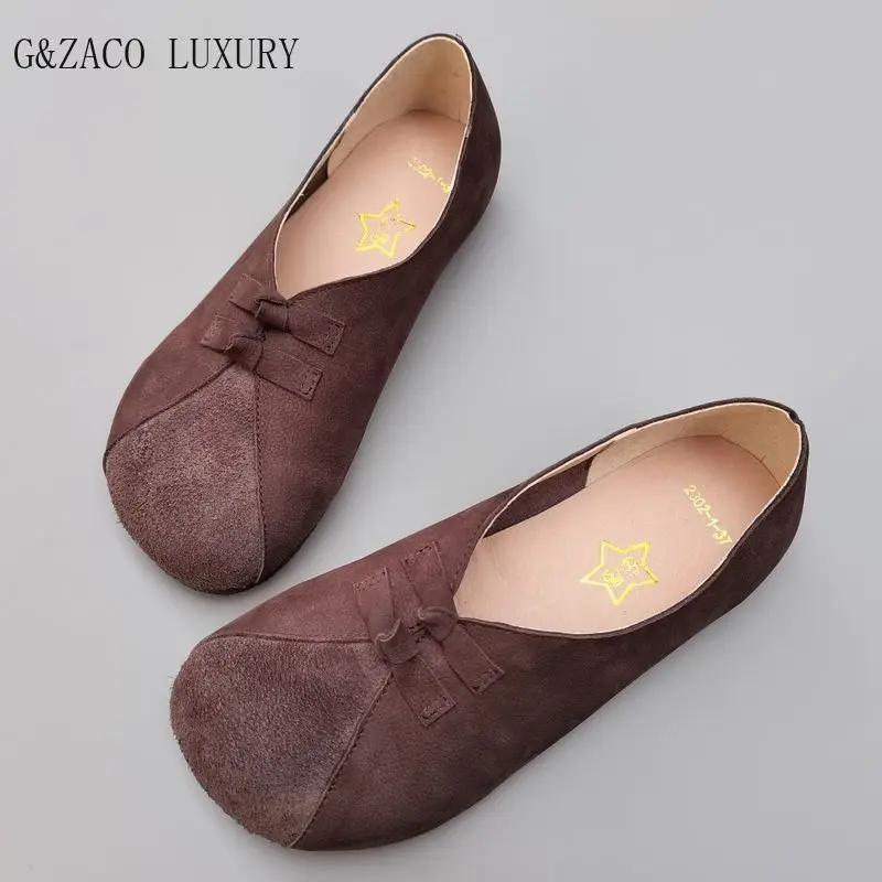 

Genuine leather leather retro women's shoes Buddhist nun shoes flat soft sole cowhide shallow mouth breathable handmadeZen shoes