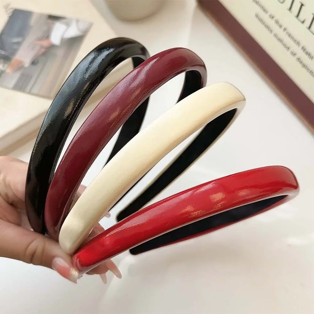 

Sweet Korean Style PU Hair Band Head Wear Hair Wear Retro Color Hair Hoop Fashion Brand Hair Clip Wide Headband Women