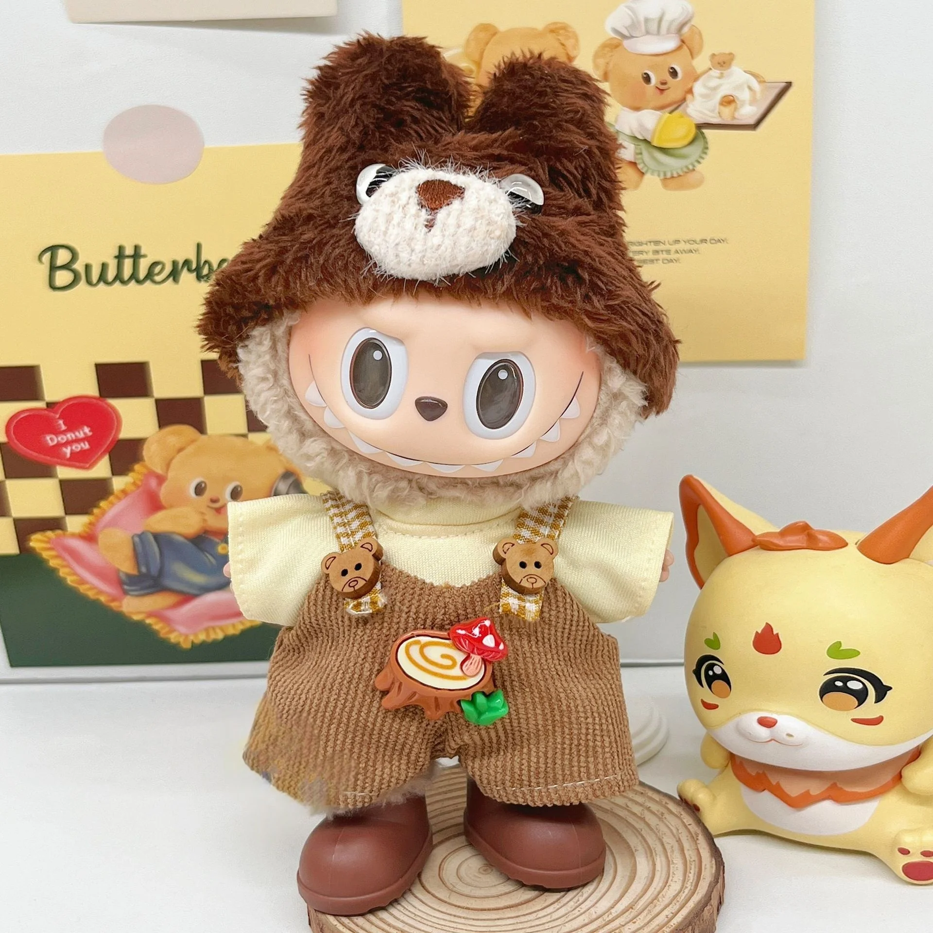 

17cm labubu doll clothes, first and second generation brown bear, blue bear clothes set