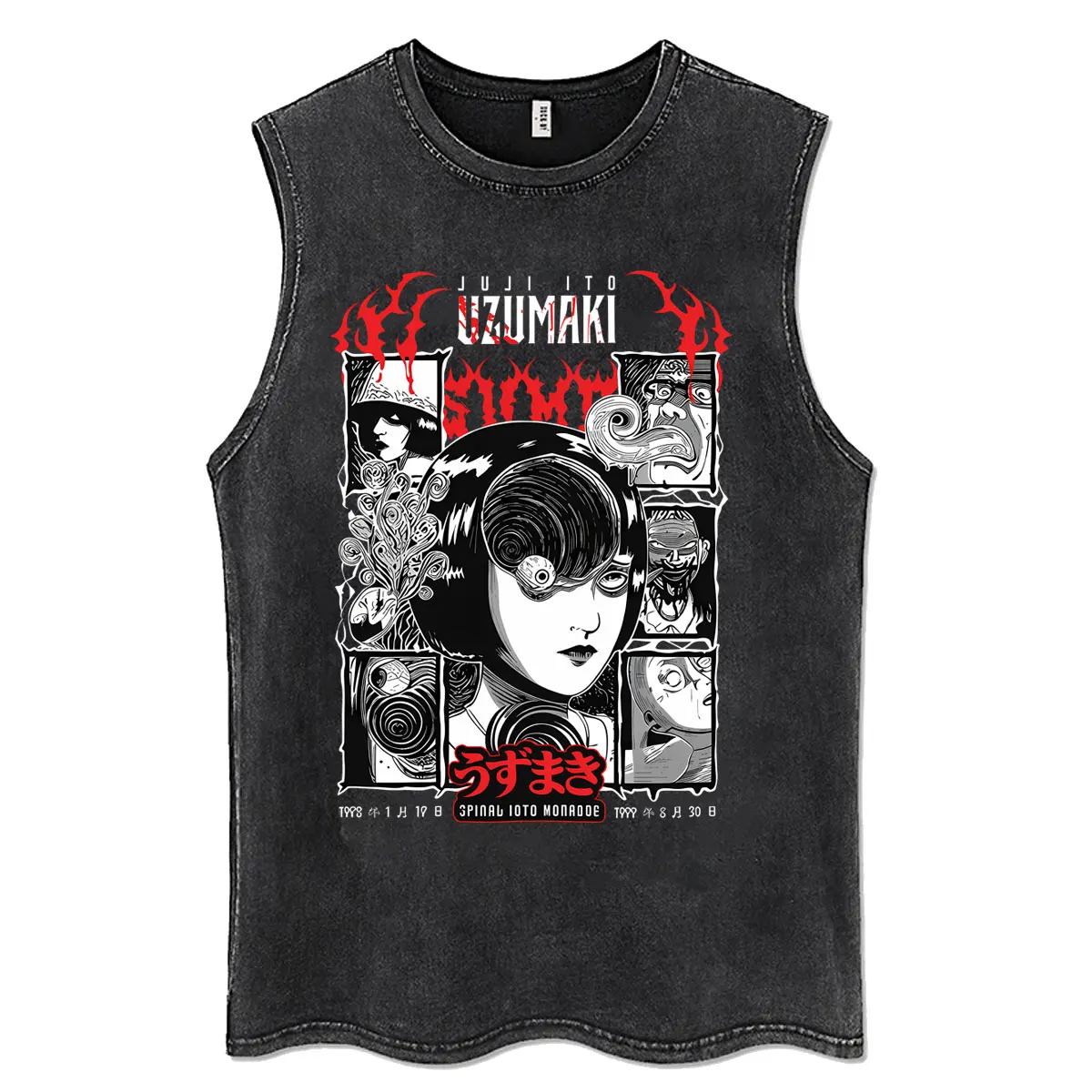 Anime Tomie Junji Ito Vintage Washed Tank Tops Men Women Manga Horror Gothic T Shirts Male Casual Cotton Sleeveless Vest T-shirt