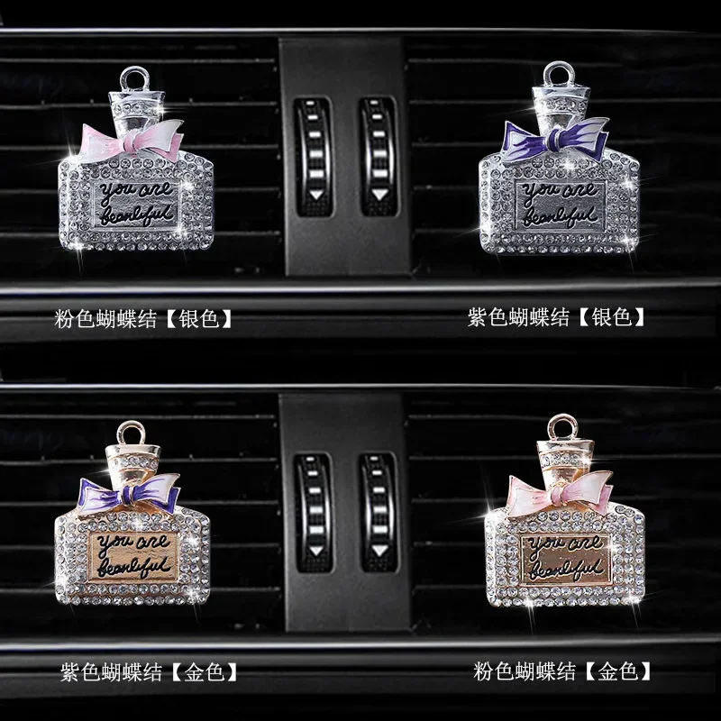 Inlay Water Drill Bowknot Perfume Bottle Car Air Conditioning Outlet Perfume Car Perfume Car Interior Accessories Car Fragrance