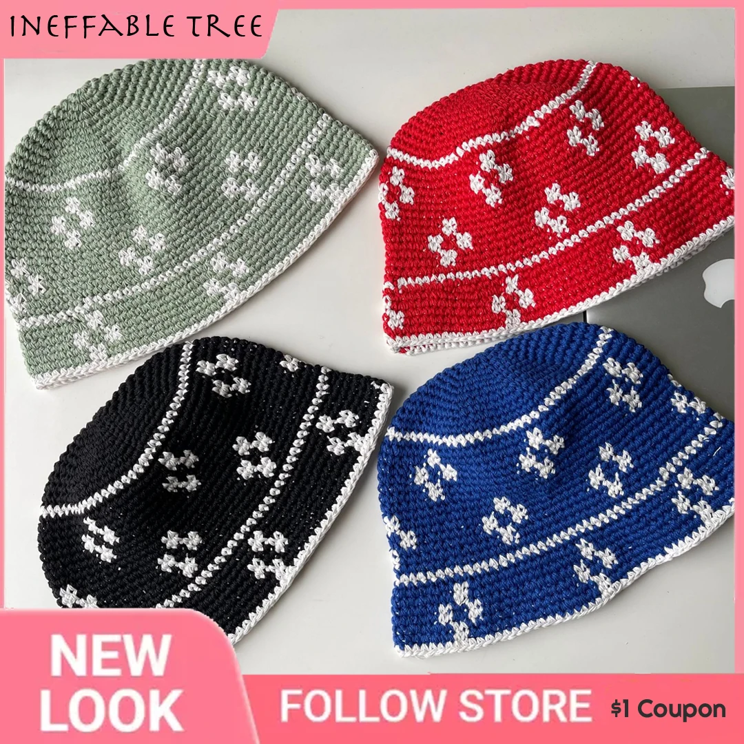 

INS Korea Summer Hollow Knitted Flower Crochet Bucket Hat Version Y2K Niche Design Thin Breathable Basin Winter Hat Gorro