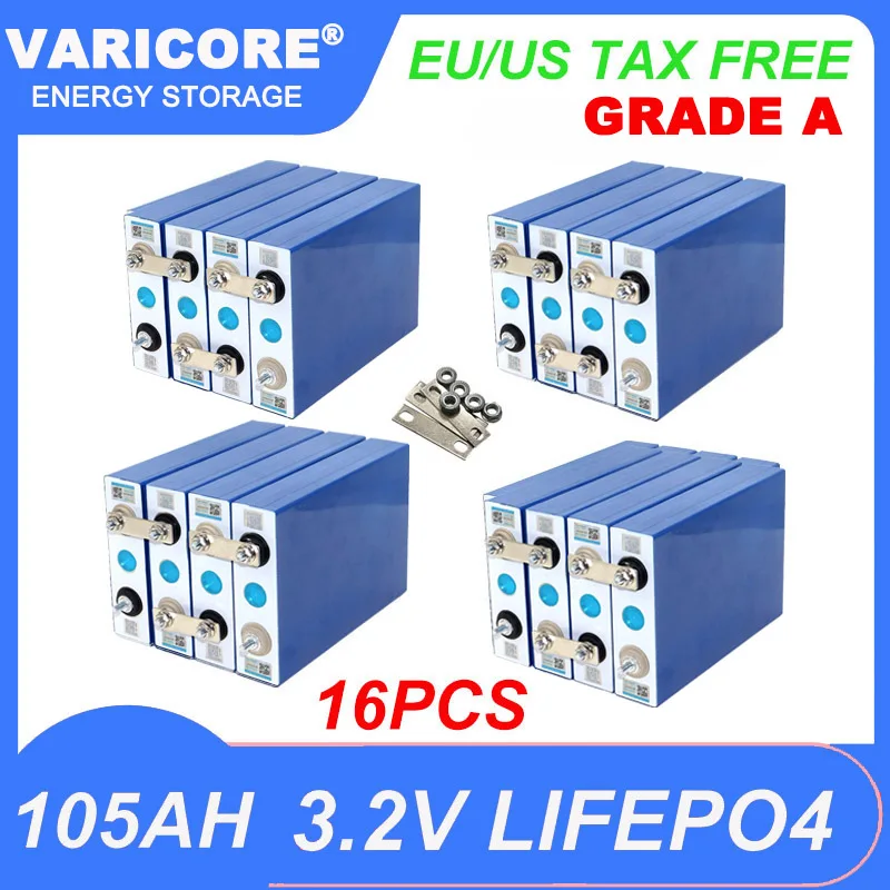 

16pcs 3.2V 105Ah Lifepo4 Rechargeable Battery Lithium Iron Phosphate for 12v 24v Camping Golf Cart Solar Wind Grade A Duty-free
