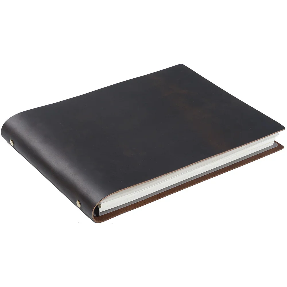 Genuine Leather A4 Size Loose Leaf Notebook with 6 Holes Handmade Notepad Diary Top Layer of Cowhide Sketchbook Drawing Book