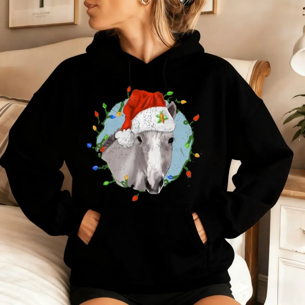 

Christmas Horse Hoodies Horse with Santa Family Sweatshirt Xmas Women Hoodies Horse Owner Pullover Winter Clothes Women