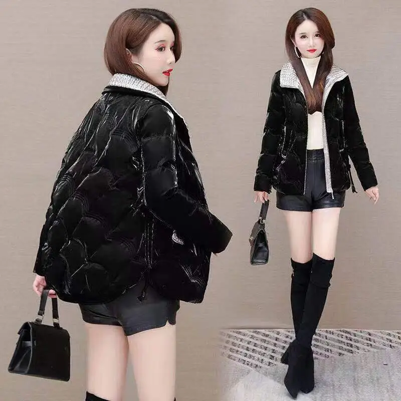 

2025 Winter New Women Fashion Western Style Short Cotton Jacket Bright Face Korean Version Loose Thick Warm Color Cotton Jacket