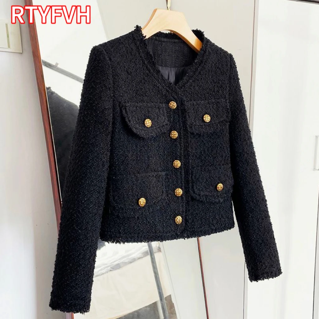 

Women's Slim Tweed Short Jackets Wool Blend Casual Vintage Coats Korean Fashion Casacos Chic New In Outerwears Elegant Chaquetas