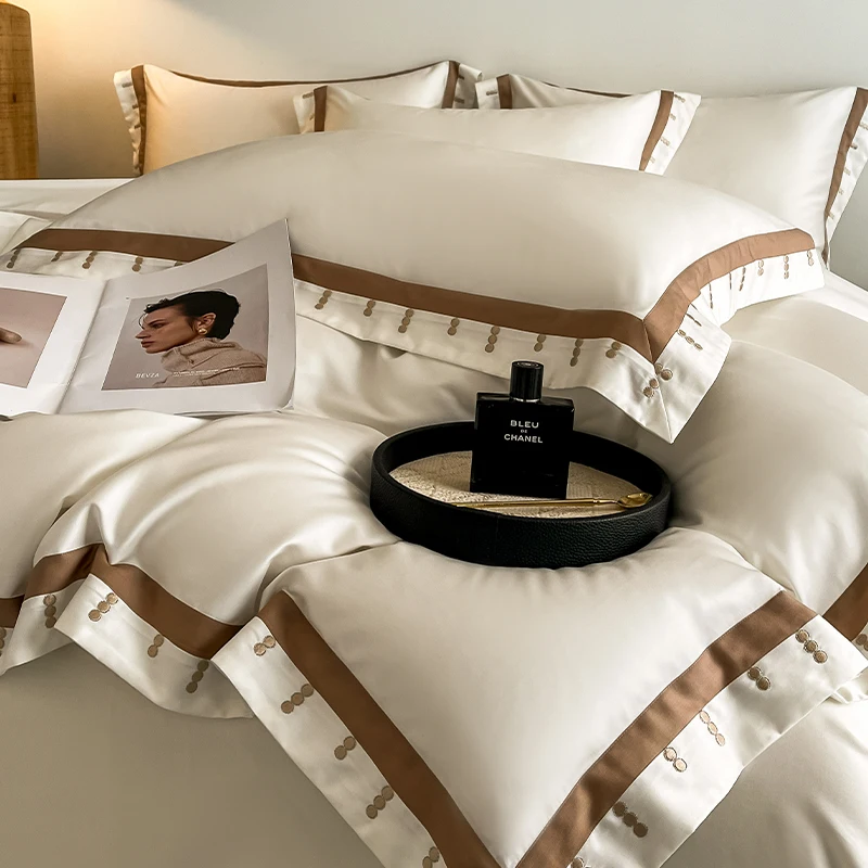 600TC Long-staple Cotton Embroidery Luxury Hotel Style Bedding Set Double Queen King Size Duvet Cover Bed Sheet Pillowcases 4Pcs