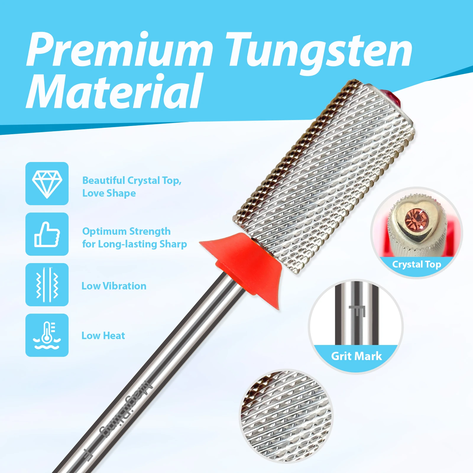 MagiBling Pink Diamond Top Hartmetall-Nagelbohrer mit großem Fass, links und rechts erhältlich, weicher Gel-Polierentferner, 3/32 Zoll