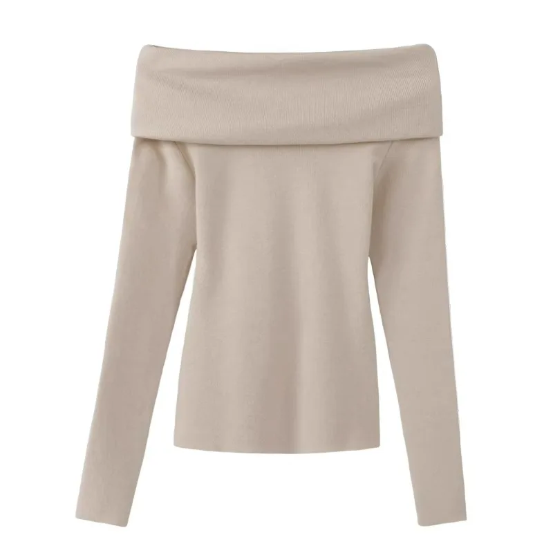 ملابس النساء سترة محبوكة بأكمام طويلة بلوفرات نسائية جديدة سوداء مائل الرقبة سترة متماسكة البلوز النساء بلايز تريكو Q1690 #6