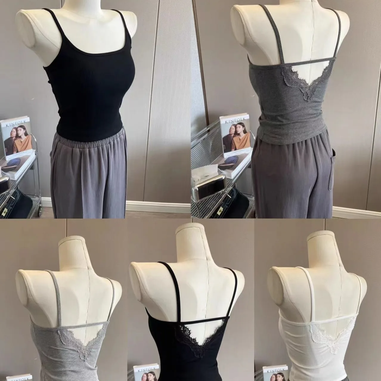 

GAODINGLAN with Bra Pad One Piece Camis Women Backless Sexy Tank Tops Female Slim Fit Solid Color Lace Camisoles Versatile Vest