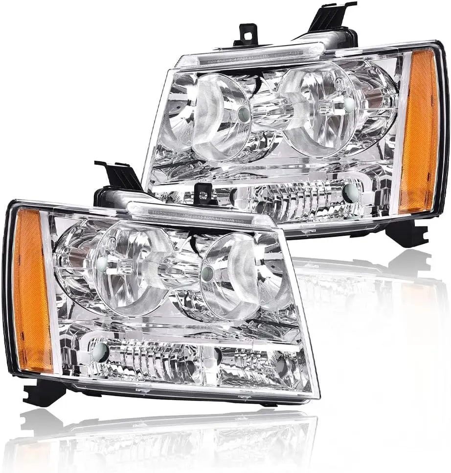 

Headlights Assembly - Compatible with 2007-2013 Chevy Avalanche/Tahoe/Suburban 1500/2500, Clear Lens Chrome Housing Amber Reflec