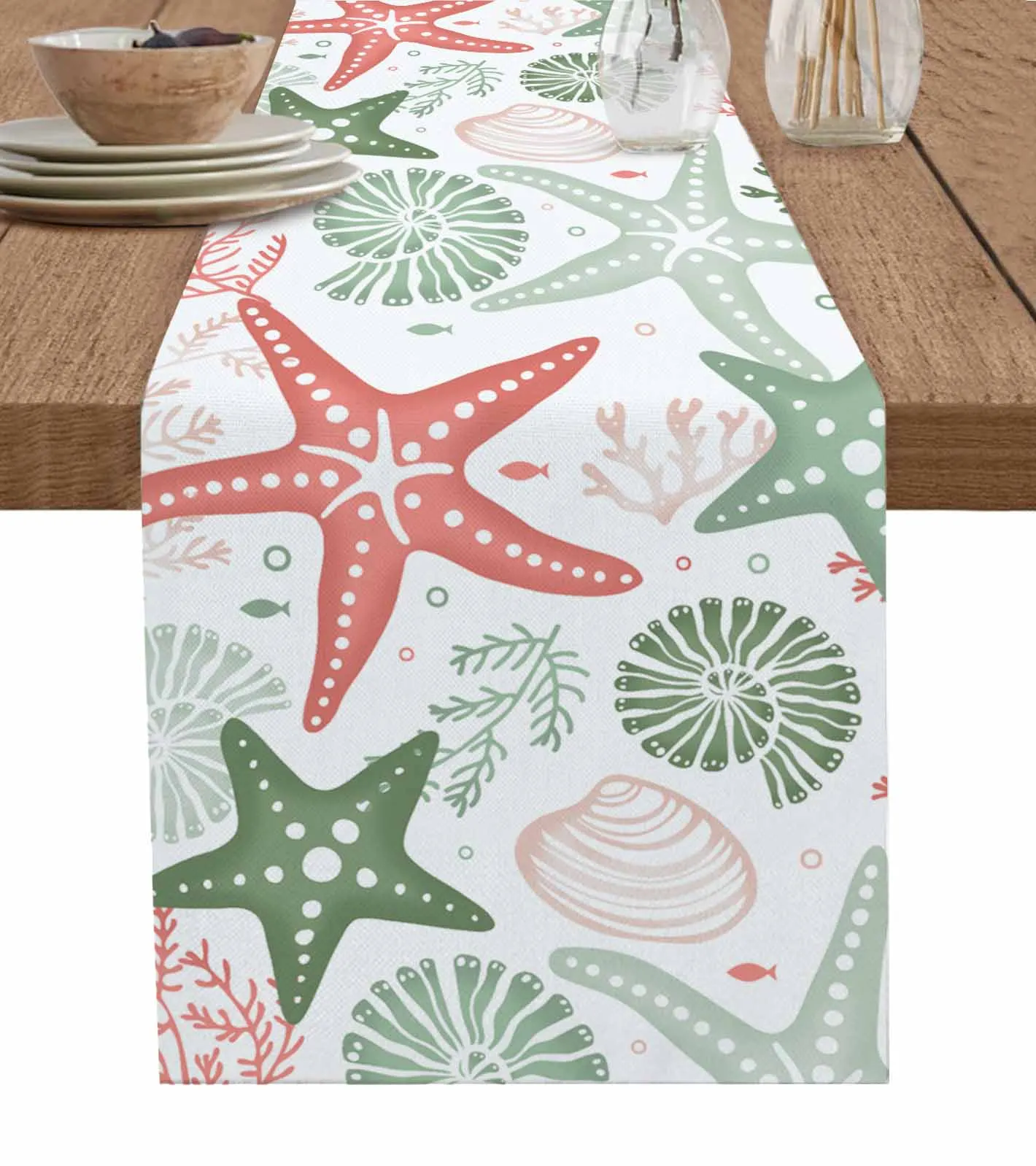 Marine Organisms Corals Starfish Shells Table Runner Wedding Dining Table Decoration Table Runner Holiday Dining Tablecloth