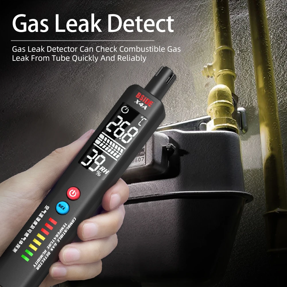 

BSIDE X4A Gas Leakage Detector Combustible Gas Analyzer and Temperature and Humidity Tester with Audible and Visual Alarm CO PPM