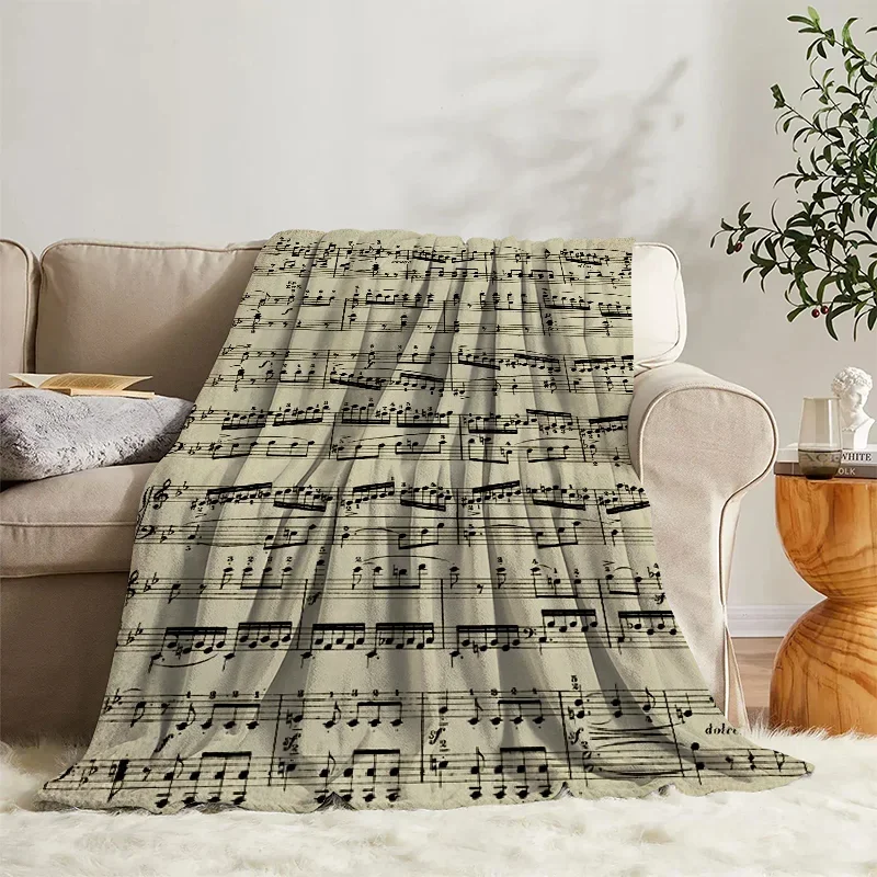 Fluffy Blanket Vintage Music Note Sofa Camp Nap Bedspread Cozy Blanket Fleece Home Textile Birthday Gift Blanket Bedroom Decor