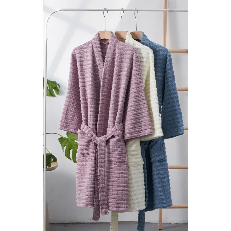 100% Cotton Women Thick Waffle Bathrobe Solid Home Dressing Gown Ladies Spring Autumn Unisex Water Absorption Bath Robe Pyjamas