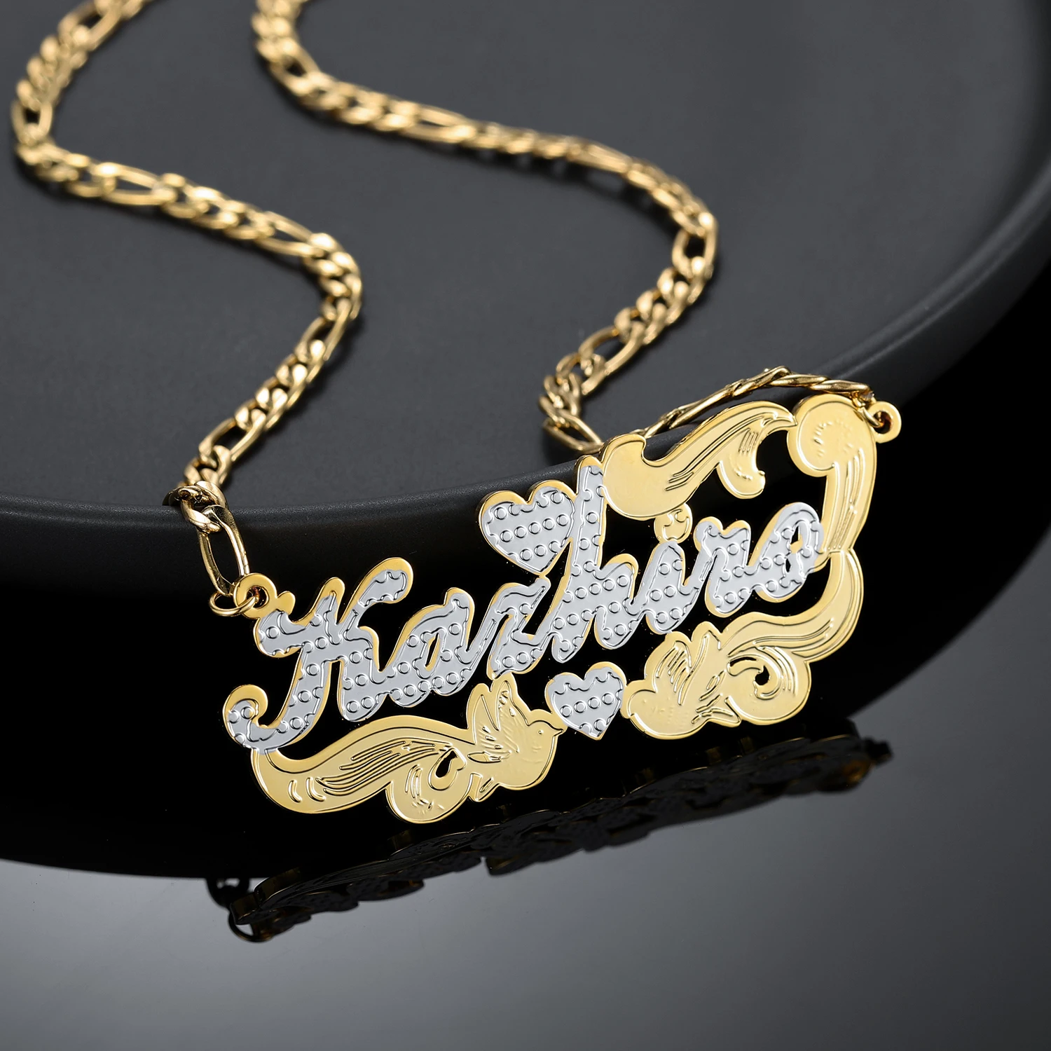 

Ожерелье из нержавеющей стали с двумя тонами на заказ, персонализированное 18-каратное позолоченное ювелирное изделие с акцентами в виде сердца птицы, модное ожерелье на Рождество