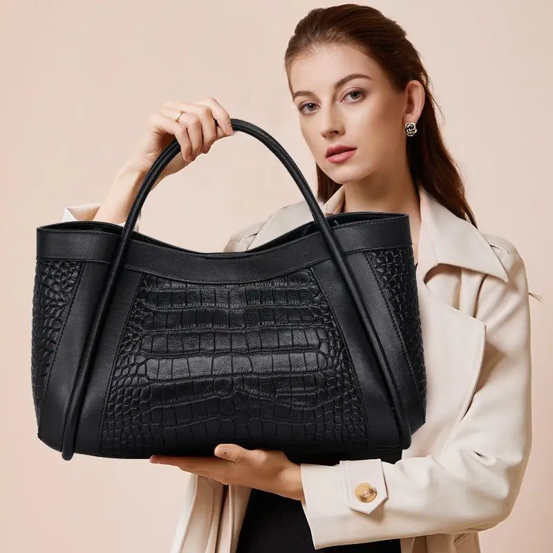 Crocodile Leather Large Bag Lady Handbag Fashionable Commuting Mother Child Large Capacity Tote Shoulder Messenger Bag For Women