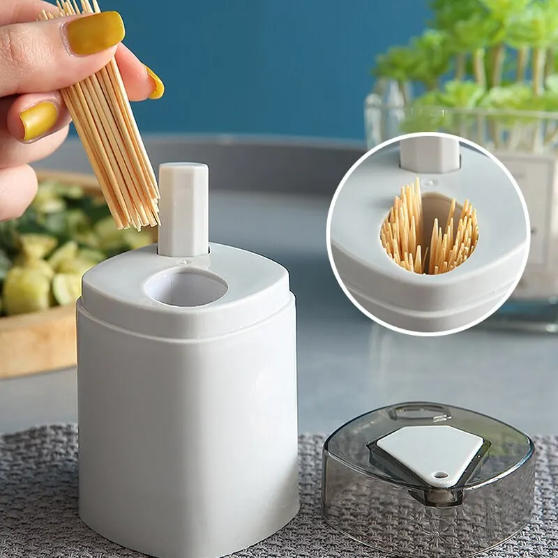 Single Toothpick Holder Pressed Automatic Toothpick Holder Kitchen Restaurant Desktop Organizer Dental Cleaning Tools