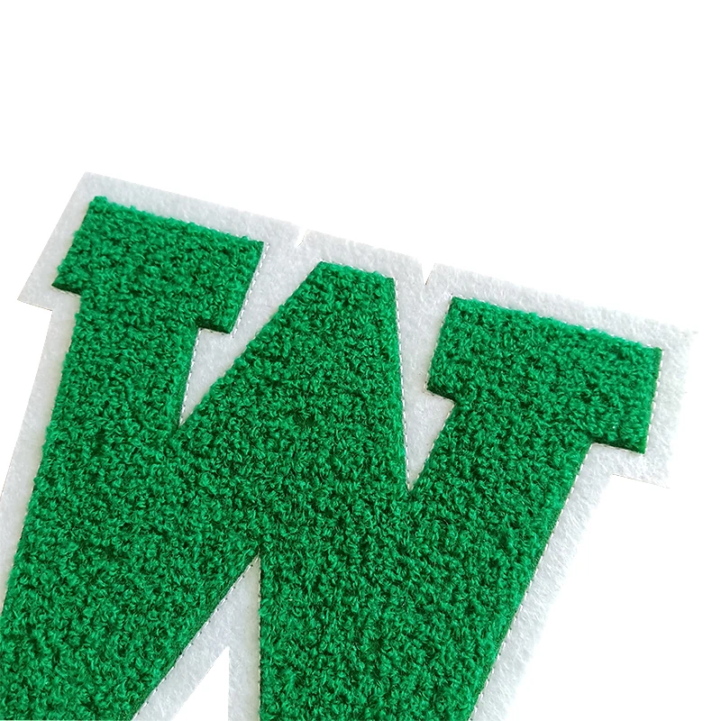 Green Varsity Letters W Chenille English Towel Embroidered Sew On Patch Applique DIY Badge Alphabet Patches For Clothing Bag