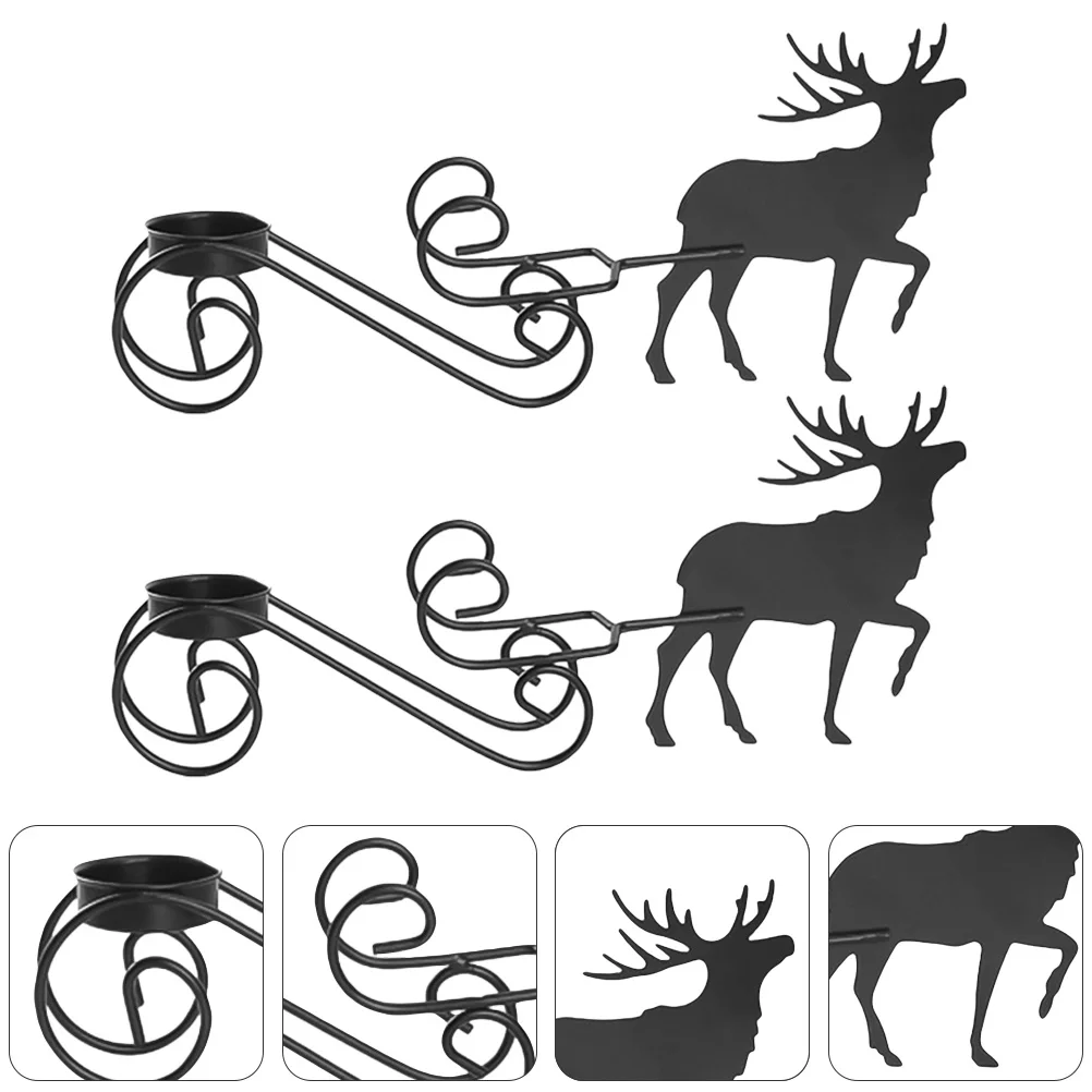 

2 pcs Christmas Elk Candlestick Iron Black Holiday Decor Holder For Home Table Fireplace Christmas Decorations Supplies