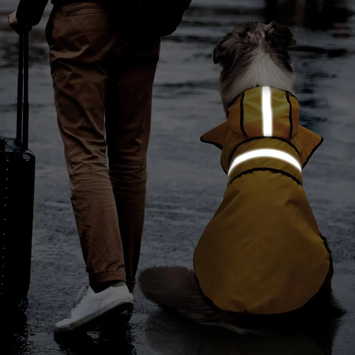 Keep Your Pet Dry And Comfortable - Adjustable Waterproof Windproof Dog Raincoat Double-Layer Yellow Raincoat With Two-Way Wear
