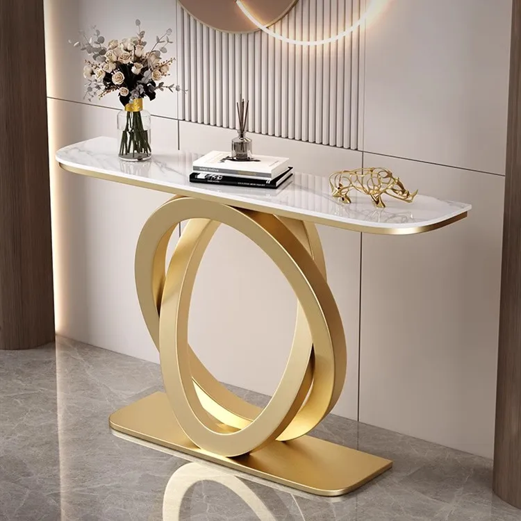 

Light Luxury Living Room Furniture Aisle Table Sintered Stone Top Display Stand Home Decor Metal Console Tables