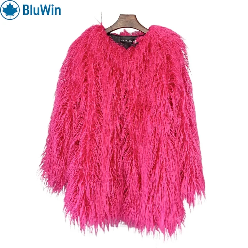 

URBANCHIC 21Colors Korean Fashion Faux Mongolian Lamb Fur Coat Women Winter 2025 Shaggy Jacket Mid-Length Teddy Outerwear