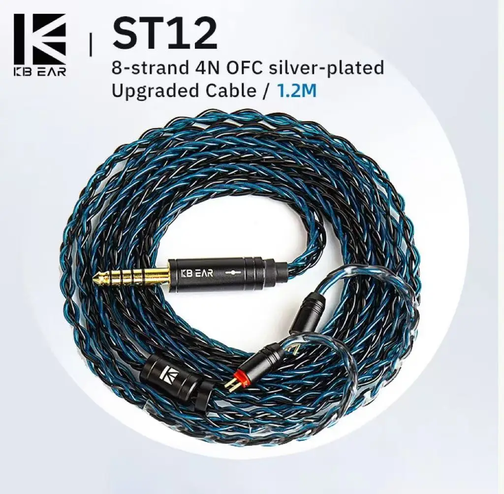 KBEAR ST12  8 core HiFi Earphone 4N OFC silver-plated Upgraded Cable  3.5/4.4mm MMCX/0.78mm 2Pin for Lark Rosefinch KS1