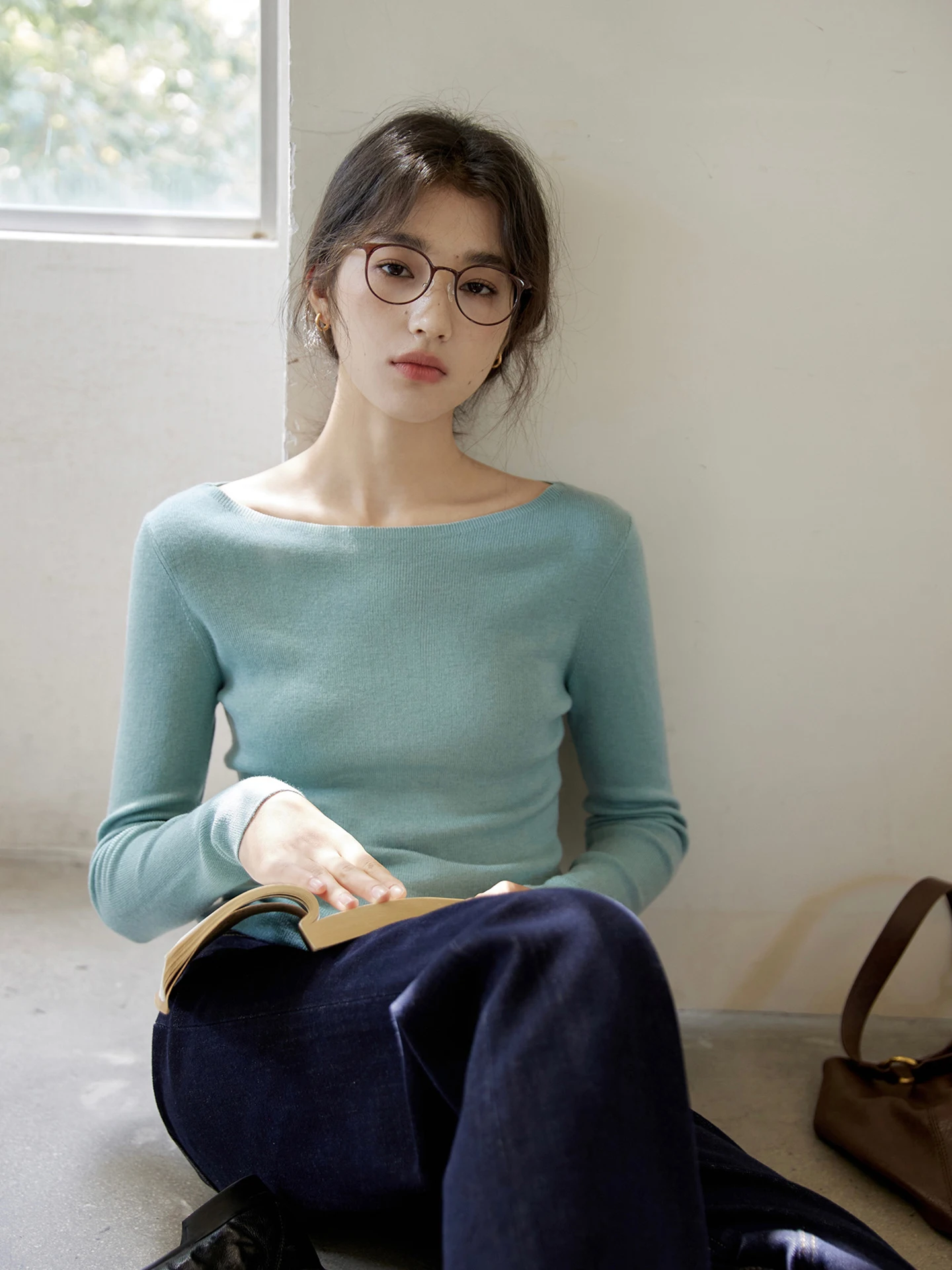 

Faionable Long Sve Трикотажная однотонная основа irt Ele Утягивающий топ для поездок на работу Корейская версия Medium Softn